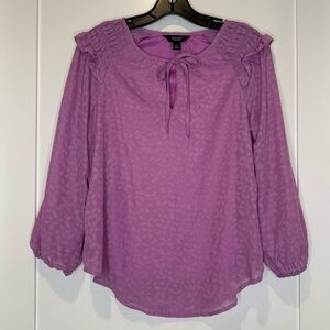 Simply Vera Wang Purple Ruffled Tie Front Balloon Sleeve Blouse